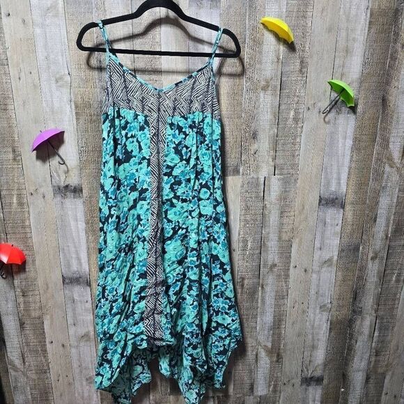 Volcom Green Floral Stripe Handkerchief Midi Dress - Picture 2 of 4